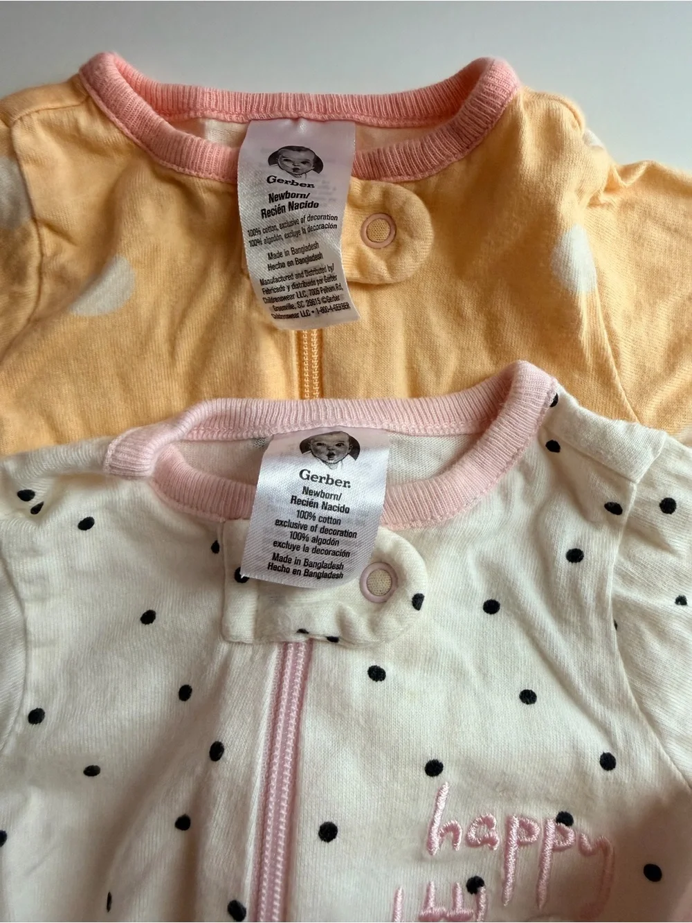 Gerber Newborn Footed Sleepers Bundle | 2 Zip-Up Pajamas | Bunny & Polka Dot